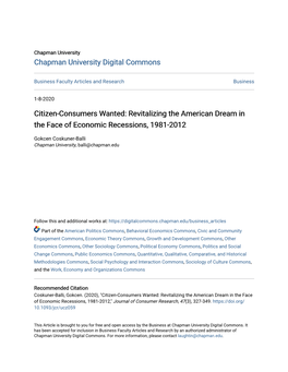 Revitalizing the American Dream in the Face of Economic Recessions, 1981-2012