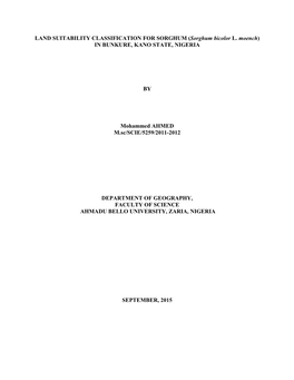 LAND SUITABILITY CLASSIFICATION for SORGHUM (Sorghum Bicolor L