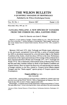 Tangara Phillipsi, a New Species of Tanager from the Cerros Del Sira, Eastern Peru