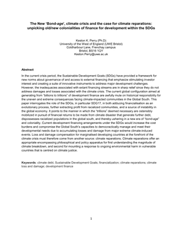 Climate Crisis and the Case for Climate Reparations: Unpicking Old/New Colonialities of Finance for Development Within the Sdgs