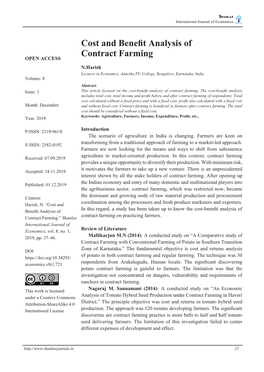 Cost and Benefit Analysis of Contract Farming