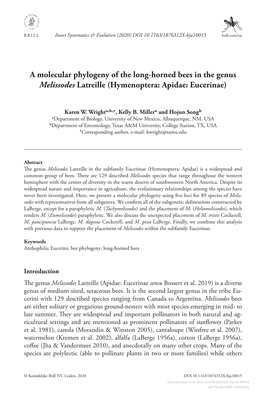 A Molecular Phylogeny of the Long-Horned Bees in the Genus Melissodes Latreille (Hymenoptera: Apidae: Eucerinae)