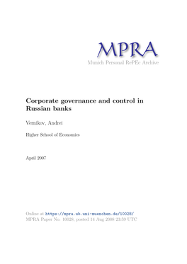Corporate Governance and Control in Russian Banks