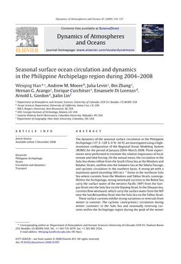 Dynamics of Atmospheres and Oceans Seasonal Surface Ocean