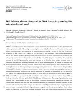 Did Holocene Climate Changes Drive West Antarctic Grounding Line Retreat and Re-Advance?