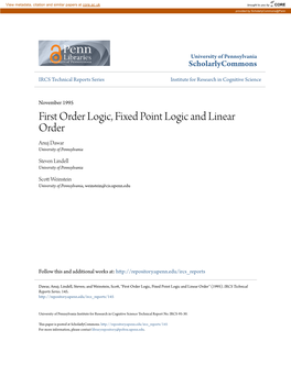 First Order Logic, Fixed Point Logic and Linear Order Anuj Dawar University of Pennsylvania