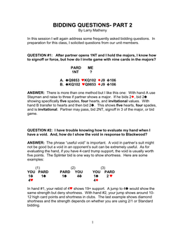 Bidding Problems & Solutions