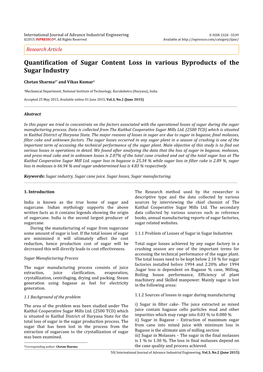 Quantification of Sugar Content Loss in Various Byproducts of the Sugar Industry