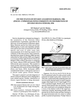 On the Status of Devario Assamensis Barman, 1984 (Pisces: Cyprinidae) with Comments on Distribution of Devarid Regina Fowler, 1934