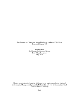 Development of a Watershed Action Plan for the Lockwood Folly River Brunswick County, NC