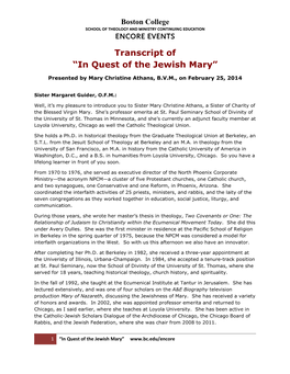 Transcript of “In Quest of the Jewish Mary”