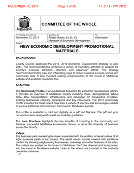 Committee of the Whole New Economic Development