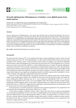 Stemodia Diplohyptoides (Plantaginaceae, Gratiolae): a New Diploid Species from South America