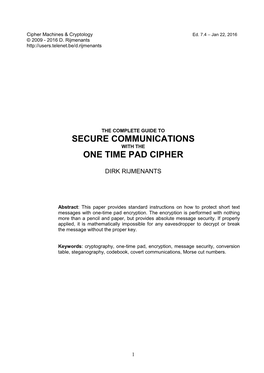 Secure Communications One Time Pad Cipher