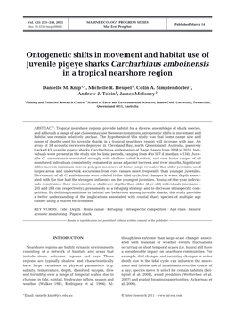 Ontogenetic Shifts in Movement and Habitat Use of Juvenile Pigeye Sharks Carcharhinus Amboinensis in a Tropical Nearshore Region