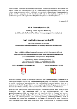 Hsh Finanzfonds Aör and (Ii) the Simplified Prospectus of Hsh Portfoliomanagement Aör (Together, the "Simplified Prospectus" Or the "Prospectus")