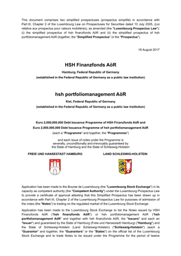 Hsh Finanzfonds Aör and (Ii) the Simplified Prospectus of Hsh Portfoliomanagement Aör (Together, the 