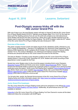 Post-Olympic Season Kicks Off with the ISU Junior Grand Prix