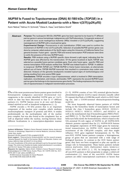 TOP2B)Ina Patient with Acute Myeloid Leukemia with a New T(3;11)(P24;P15) Karin Nebral,1Helmut H