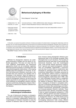 Behavioural Phylogeny of Bovidae