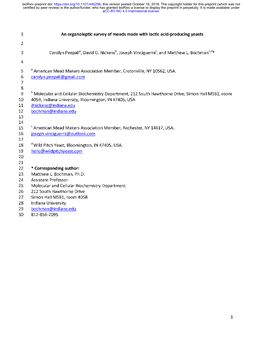 1 an Organoleptic Survey of Meads Made with Lactic Acid-Producing Yeasts 2 3 Carolyn Peepalla, David G