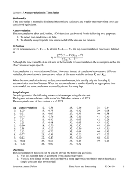 Lecture 15 Autocorrelation in Time Series Stationarity If the Time Series Is Normally Distributed Then Strictly Stationary