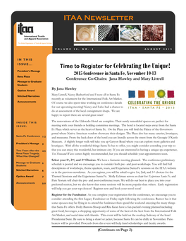 ITAA Newsletter Time to Register for Celebrating the Unique!