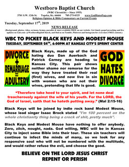 Westboro Baptist Church (WBC Chronicles -- Since 1955) 3701 S.W