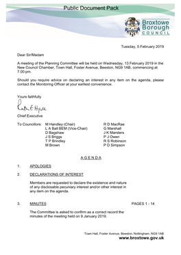 Planning Committee Agenda for 13 February 2019