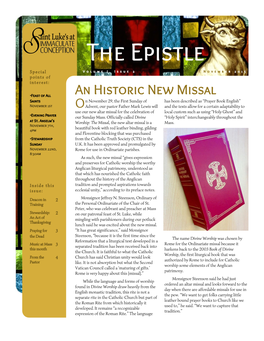 The Epistle S P E C I a L Volume I, Issue 2 N O V E M B Er 2 0 1 5 P O I N T S O F I N T E R E S T