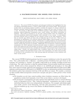 A Macroeconomic Sir Model for Covid-19