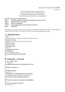 Glagolitic Script in the UCS Source: Michael Everson, EGT (IE) Status: Expert Contribution Action: for Consideration by JTC1/SC2/WG2 and UTC Date: 1998-11-24