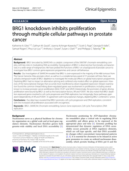 BRG1 Knockdown Inhibits Proliferation Through Multiple Cellular Pathways in Prostate Cancer Katherine A