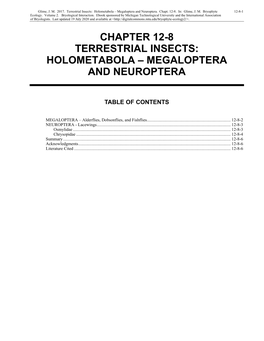 Volume 2, Chapter 12-8: Terrestrial Insects: Holometabola-Megaloptera