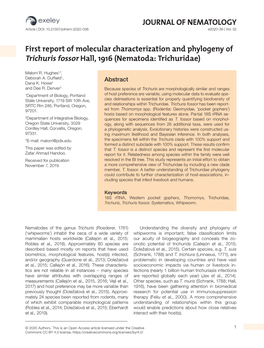JOURNAL of NEMATOLOGY First Report of Molecular Characterization