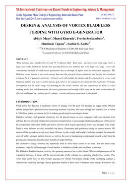 Design & Analysis of Vortex Bladeless Turbine With