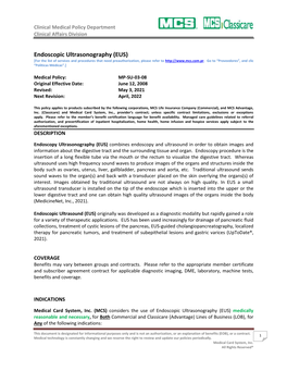 Endoscopic Ultrasonography (EUS) [For the List of Services and Procedures That Need Preauthorization, Please Refer To