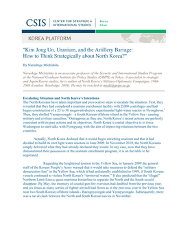 "Kim Jong Un, Uranium, and the Artillery Barrage: How to Think Strategically About North Korea?"