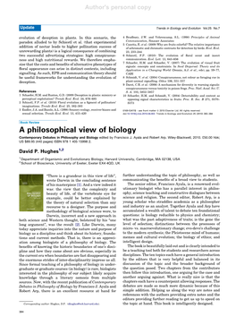 A Philosophical View of Biology PDF Document, 103.4 KB Hughes 2010