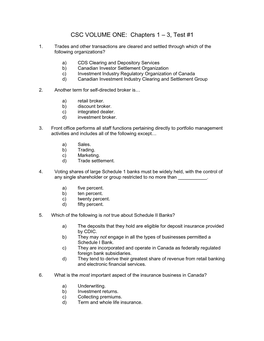 CSC VOLUME ONE: Chapters 1 – 3, Test #1