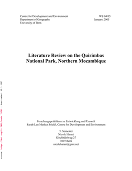 Literature Review on the Quirimbas National Park, Northern Mozambique