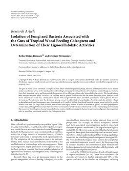 Isolation of Fungi and Bacteria Associated with the Guts of Tropical Wood-Feeding Coleoptera and Determination of Their Lignocellulolytic Activities