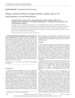 Strong Correlation Between Air-Liquid Interface Cultures and in Vivo Transcriptomics of Nasal Brush Biopsy
