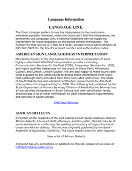 Language Information LANGUAGE LINE