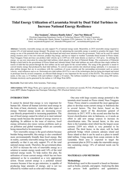 Tidal Energy Utilization of Larantuka Strait by Dual Tidal Turbines to Increase National Energy Resilience