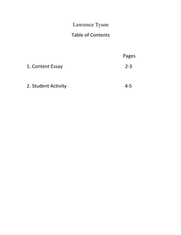 Lawrence Tyson Table of Contents