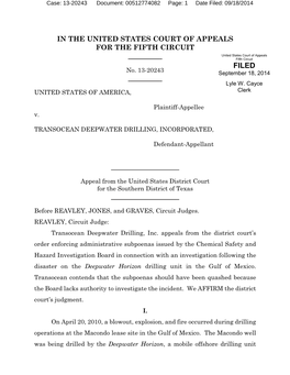 IN the UNITED STATES COURT of APPEALS for the FIFTH CIRCUIT United States Court of Appeals Fifth Circuit FILED No