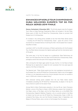 DP World Tour Championship, Dubai Pre-Event Press Release