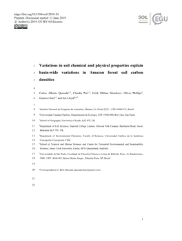 Variations in Soil Chemical and Physical Properties Explain Basin