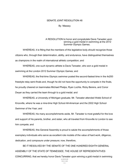 SENATE JOINT RESOLUTION 48 by Massey a RESOLUTION to Honor